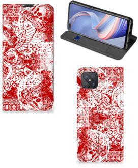 B2Ctelecom Book Style Case OPPO Reno4 Z 5G Smart Cover Angel Skull Red