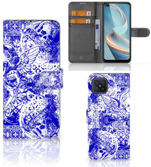 B2Ctelecom Book Style Case OPPO Reno4 Z Smartphone Hoesje Angel Skull Blue