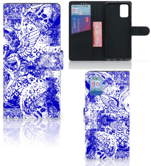 B2Ctelecom Book Style Case Samsung Galaxy A02s Flip Cover Samsung M02s Smartphone Hoesje Angel Skull Blue