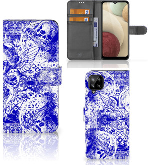 B2Ctelecom Book Style Case Samsung Galaxy A12 Smartphone Hoesje Angel Skull Blue