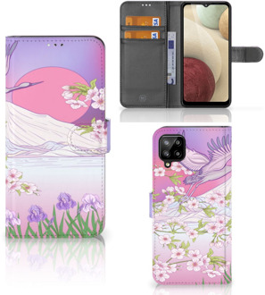 B2Ctelecom Book Style Case Samsung Galaxy A12 Smartphone Hoesje Cadeautjes voor Vrouwen Bird Flying