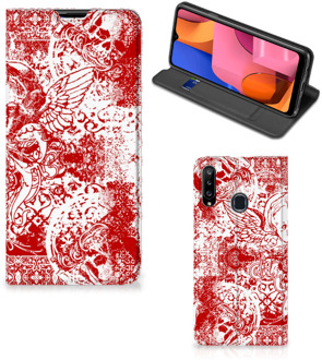 B2Ctelecom Book Style Case Samsung Galaxy A20s Smart Cover Angel Skull Red