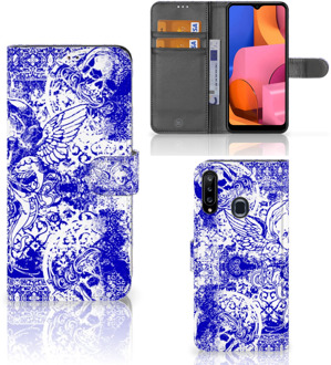 B2Ctelecom Book Style Case Samsung Galaxy A20s Smartphone Hoesje Angel Skull Blue