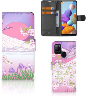 B2Ctelecom Book Style Case Samsung Galaxy A21s Smartphone Hoesje Cadeautjes voor Vrouwen Bird Flying