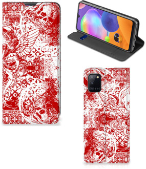 B2Ctelecom Book Style Case Samsung Galaxy A31 Smart Cover Angel Skull Red