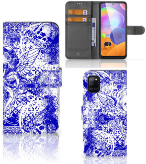 B2Ctelecom Book Style Case Samsung Galaxy A31 Smartphone Hoesje Angel Skull Blue