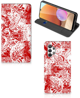 B2Ctelecom Book Style Case Samsung Galaxy A32 4G Smart Cover Angel Skull Red