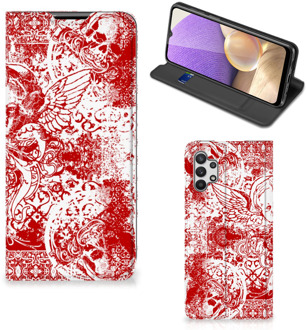 B2Ctelecom Book Style Case Samsung Galaxy A32 5G Smart Cover Angel Skull Red