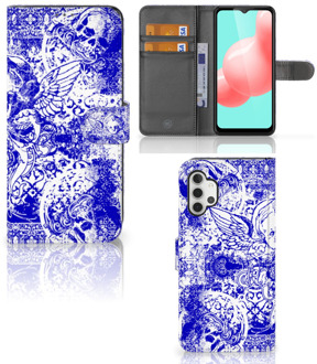 B2Ctelecom Book Style Case Samsung Galaxy A32 5G Smartphone Hoesje Angel Skull Blue