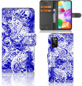 B2Ctelecom Book Style Case Samsung Galaxy A41 Smartphone Hoesje Angel Skull Blue