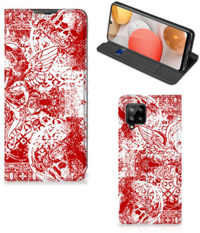 B2Ctelecom Book Style Case Samsung Galaxy A42 Smart Cover Angel Skull Red