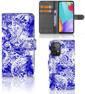 B2Ctelecom Book Style Case Samsung Galaxy A52 Smartphone Hoesje Angel Skull Blue