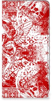 B2Ctelecom Book Style Case Samsung Galaxy A71 Smart Cover Angel Skull Red