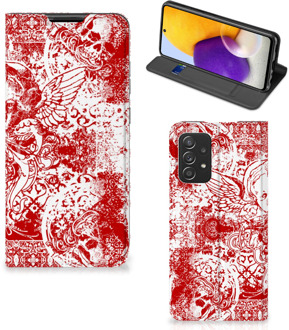 B2Ctelecom Book Style Case Samsung Galaxy A72 (5G/4G) Smart Cover Angel Skull Red