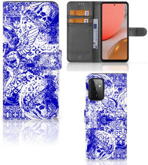 B2Ctelecom Book Style Case Samsung Galaxy A72 Smartphone Hoesje Angel Skull Blue