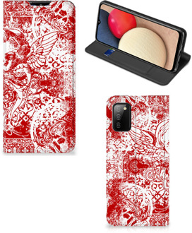 B2Ctelecom Book Style Case Samsung Galaxy M02s | A02s Smart Cover Angel Skull Red