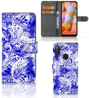 B2Ctelecom Book Style Case Samsung Galaxy M11 | A11 Smartphone Hoesje Angel Skull Blue