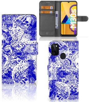 B2Ctelecom Book Style Case Samsung Galaxy M21 Smartphone Hoesje Angel Skull Blue