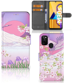 B2Ctelecom Book Style Case Samsung Galaxy M21 Smartphone Hoesje Cadeautjes voor Vrouwen Bird Flying