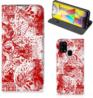 B2Ctelecom Book Style Case Samsung Galaxy M31 Smart Cover Angel Skull Red