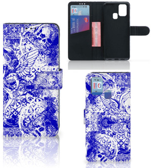 B2Ctelecom Book Style Case Samsung Galaxy M31 Smartphone Hoesje Angel Skull Blue