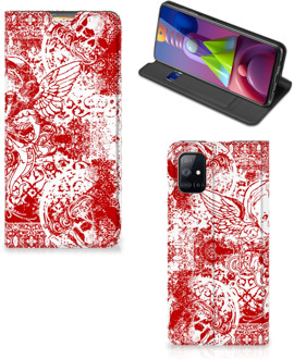 B2Ctelecom Book Style Case Samsung Galaxy M51 Smart Cover Angel Skull Red