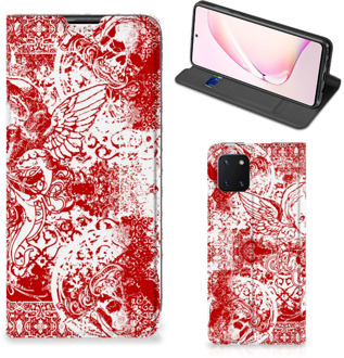 B2Ctelecom Book Style Case Samsung Galaxy Note 10 Lite Smart Cover Angel Skull Red