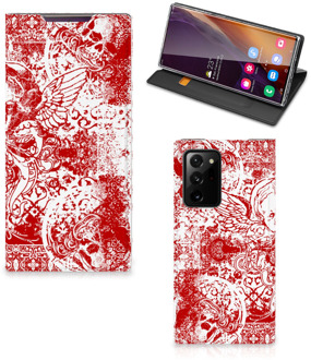 B2Ctelecom Book Style Case Samsung Galaxy Note 20 Ultra Smart Cover Angel Skull Red