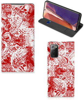 B2Ctelecom Book Style Case Samsung Galaxy Note20 Smart Cover Angel Skull Red