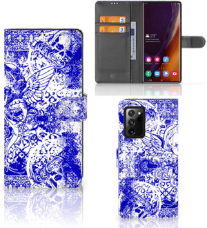 B2Ctelecom Book Style Case Samsung Galaxy Note20 Ultra Smartphone Hoesje Angel Skull Blue