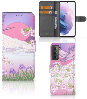 B2Ctelecom Book Style Case Samsung Galaxy S21 Plus Smartphone Hoesje Cadeautjes voor Vrouwen Bird Flying