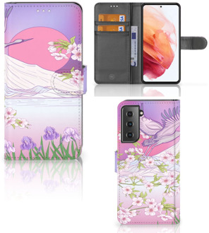 B2Ctelecom Book Style Case Samsung Galaxy S21 Smartphone Hoesje Cadeautjes voor Vrouwen Bird Flying