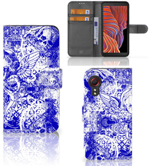 B2Ctelecom Book Style Case Samsung Galaxy Xcover 5 Smartphone Hoesje Angel Skull Blue