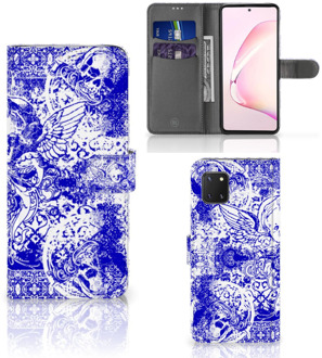 B2Ctelecom Book Style Case Samsung Note 10 Lite Smartphone Hoesje Angel Skull Blue