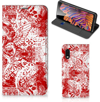 B2Ctelecom Book Style Case Samsung Xcover Pro Smart Cover Angel Skull Red