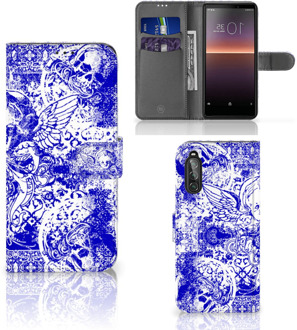 B2Ctelecom Book Style Case Sony Xperia 10 II Smartphone Hoesje Angel Skull Blue