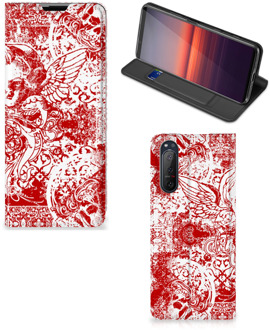 B2Ctelecom Book Style Case Sony Xperia 5 II Smart Cover Angel Skull Red