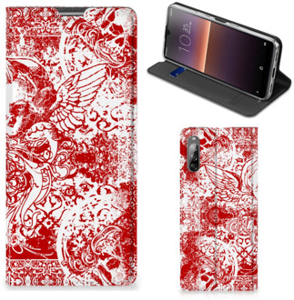 B2Ctelecom Book Style Case Sony Xperia L4 Smart Cover Angel Skull Red