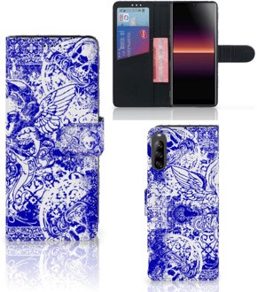 B2Ctelecom Book Style Case Sony Xperia L4 Smartphone Hoesje Angel Skull Blue