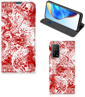 B2Ctelecom Book Style Case Xiaomi Mi 10T | 10T Pro Smart Cover Angel Skull Red