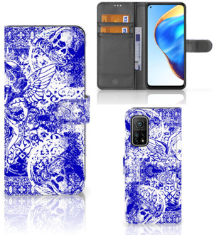 B2Ctelecom Book Style Case Xiaomi Mi 10T Pro | Mi 10T Smartphone Hoesje Angel Skull Blue