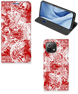 B2Ctelecom Book Style Case Xiaomi Mi 11 Lite Smart Cover Angel Skull Red