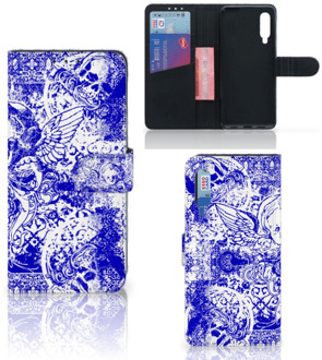 B2Ctelecom Book Style Case Xiaomi Mi 9 Smartphone Hoesje Angel Skull Blue