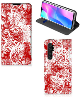 B2Ctelecom Book Style Case Xiaomi Mi Note 10 Lite Smart Cover Angel Skull Red