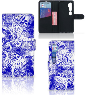 B2Ctelecom Book Style Case Xiaomi Mi Note 10 Pro Smartphone Hoesje Angel Skull Blue