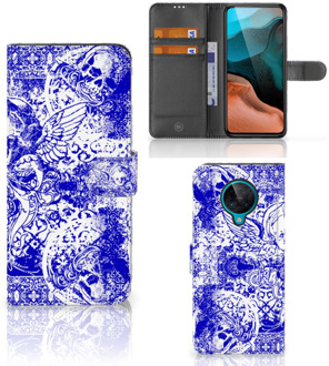 B2Ctelecom Book Style Case Xiaomi Poco F2 Pro Smartphone Hoesje Angel Skull Blue