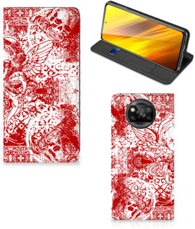 B2Ctelecom Book Style Case Xiaomi Poco X3 Smart Cover Angel Skull Red