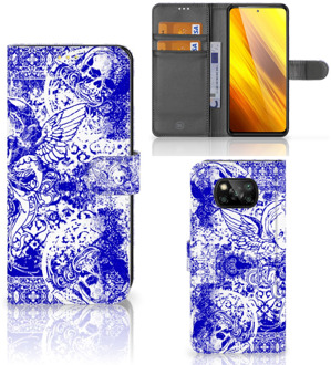 B2Ctelecom Book Style Case Xiaomi Poco X3 Smartphone Hoesje Angel Skull Blue