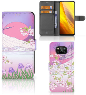 B2Ctelecom Book Style Case Xiaomi Poco X3 Smartphone Hoesje Cadeautjes voor Vrouwen Bird Flying