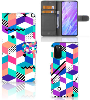 B2Ctelecom Bookcase Bookcover Samsung Galaxy S20 Hoesje Kleurrijk Blokken